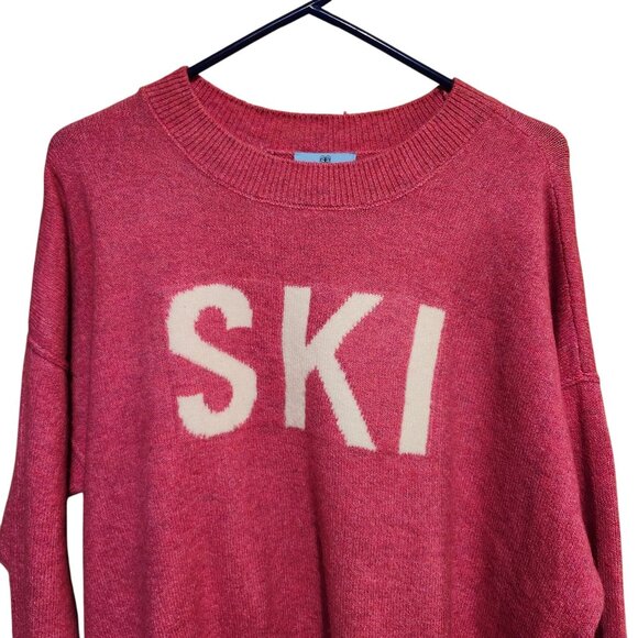 CeCe Women’s Size Medium Pink “Ski” Sweater Crew Neck Oversized Winter Knit - Picture 3 of 6